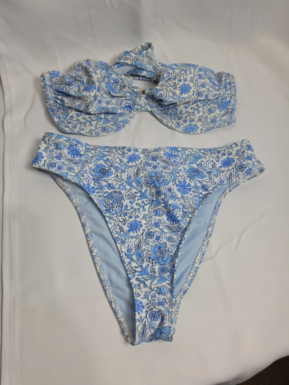 Hollister Curvy Blue White Floral Bandeau Bikini Set Women's Small